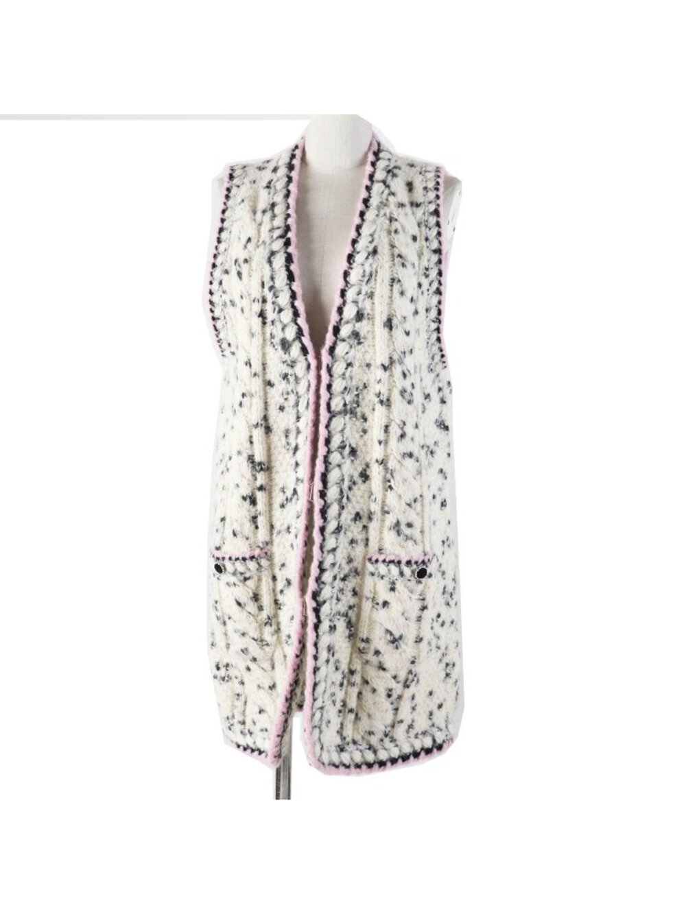 Chanel 21A Cashmere Blend Runway Wear Long Length Knit Vest Ecru Black Gold